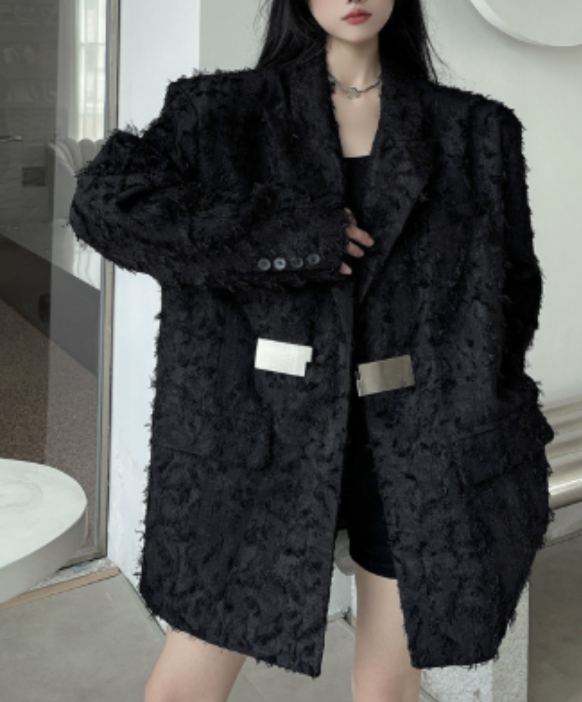 3d fringe metal buckle jacket EN3168