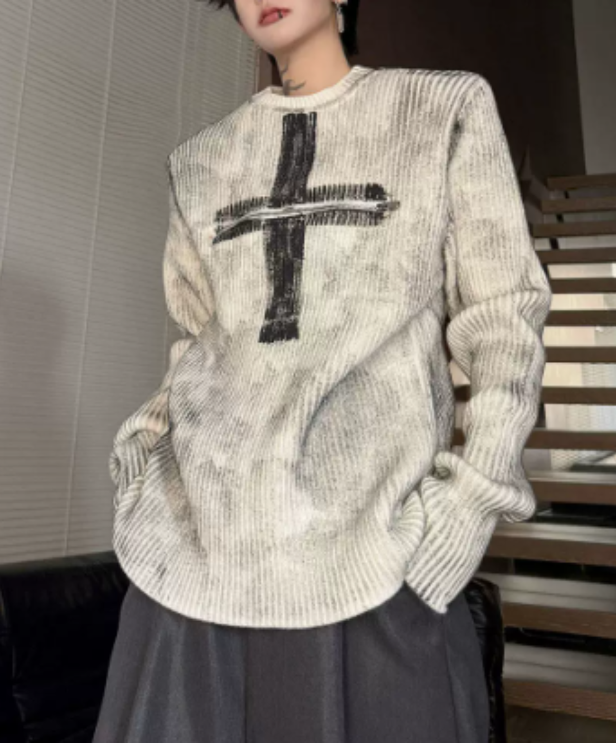 front-motif zip design sweater EN3242