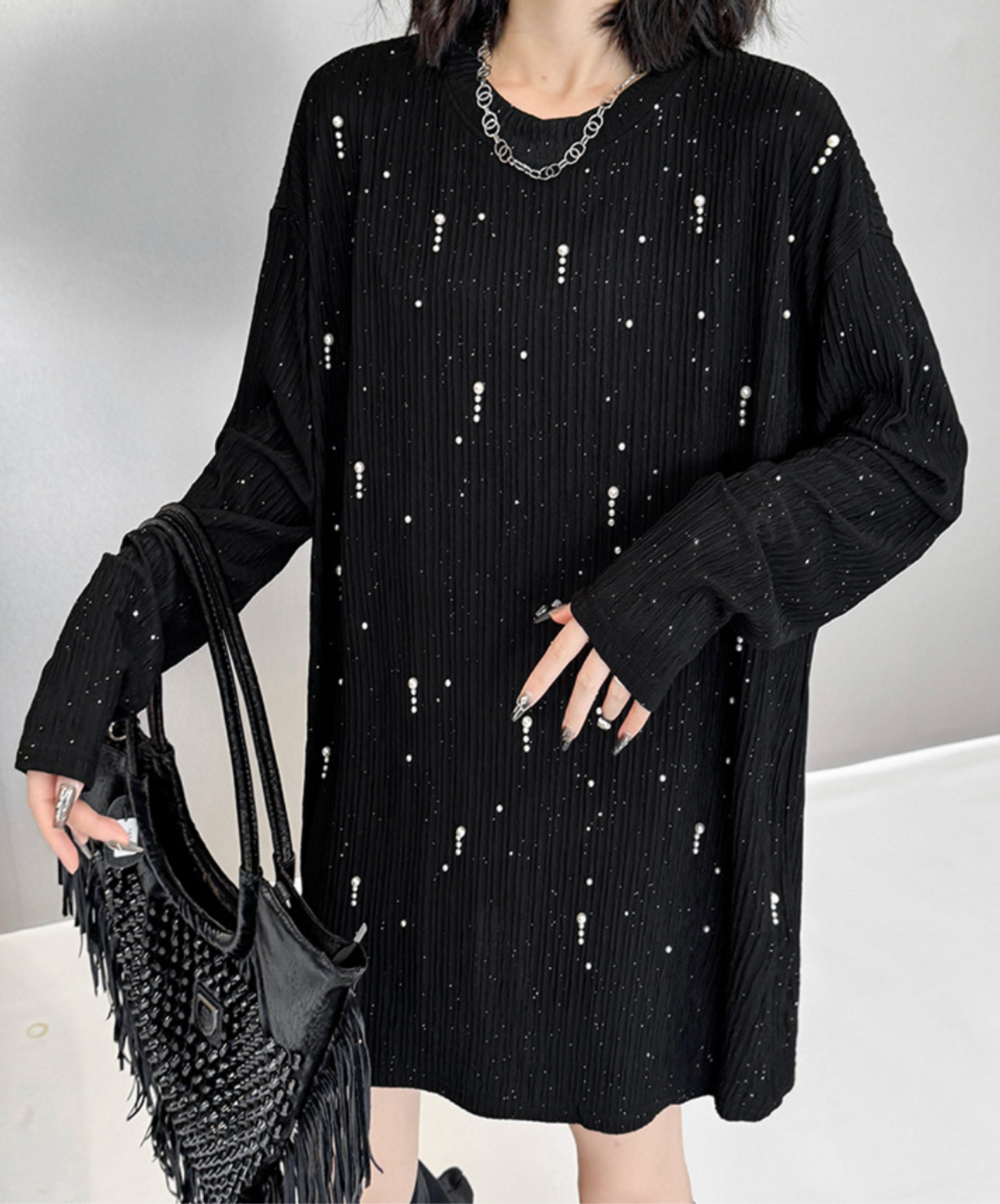 stardust motif bead embroidery long t-shirt EN2341