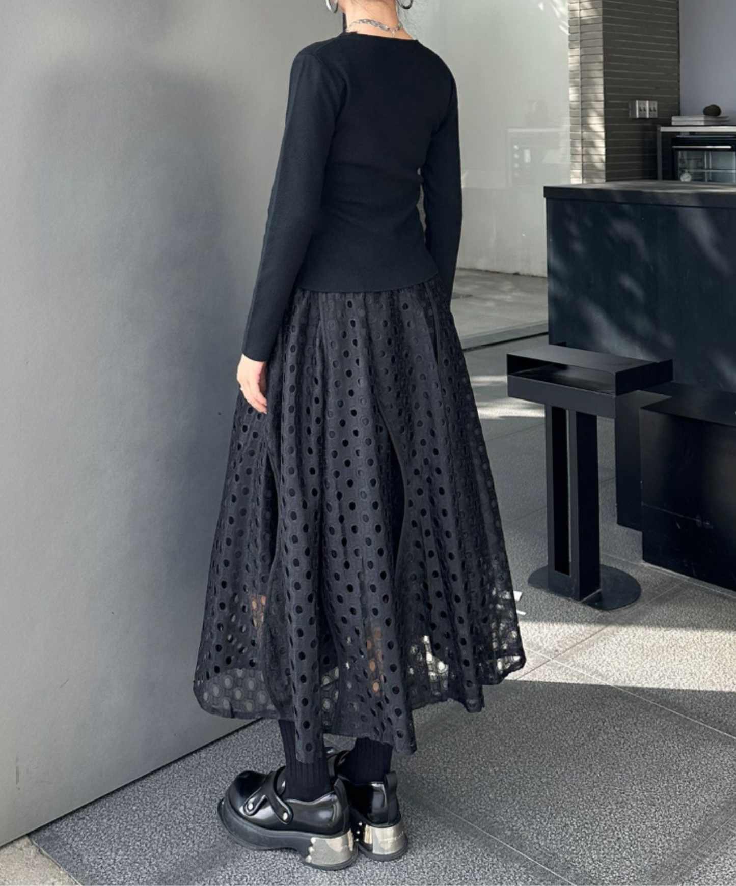 dark eyelet lace a-line skirt EN2335