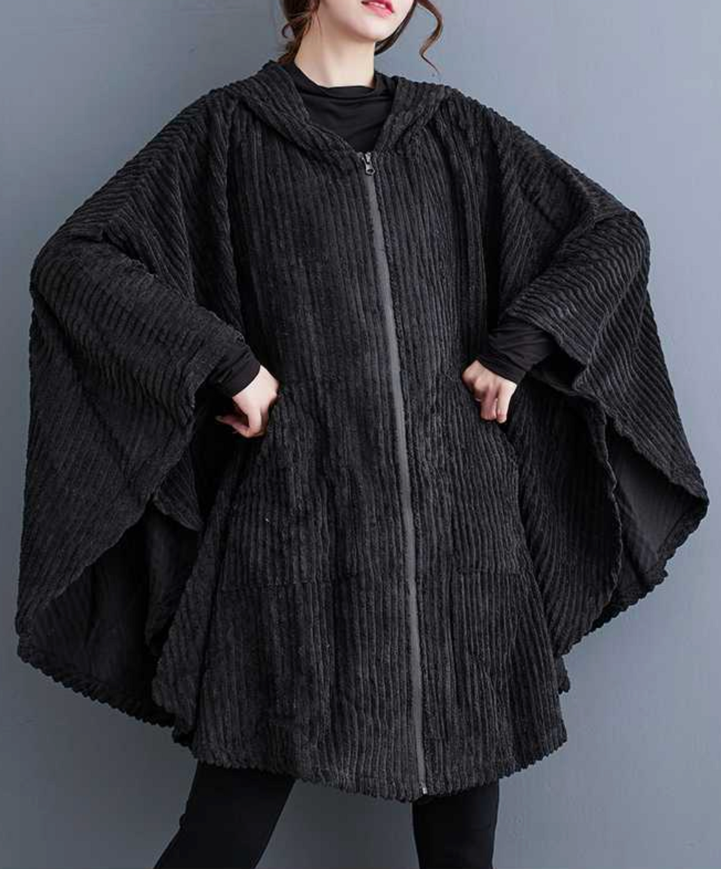 corduroy poncho hoodie EN2443