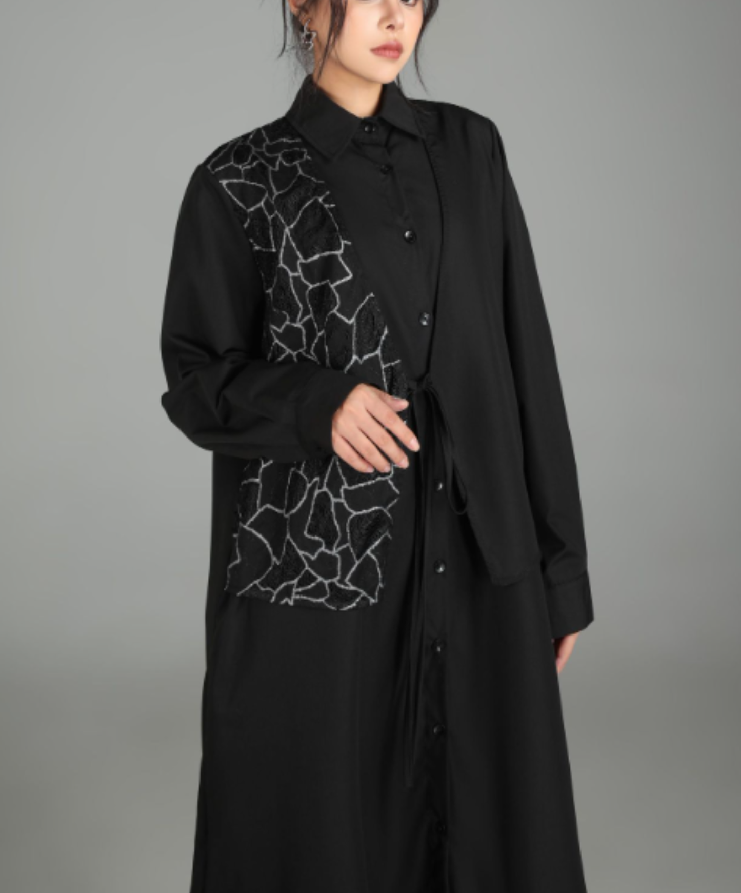 dark patchwork two-piece style long shirt EN3016