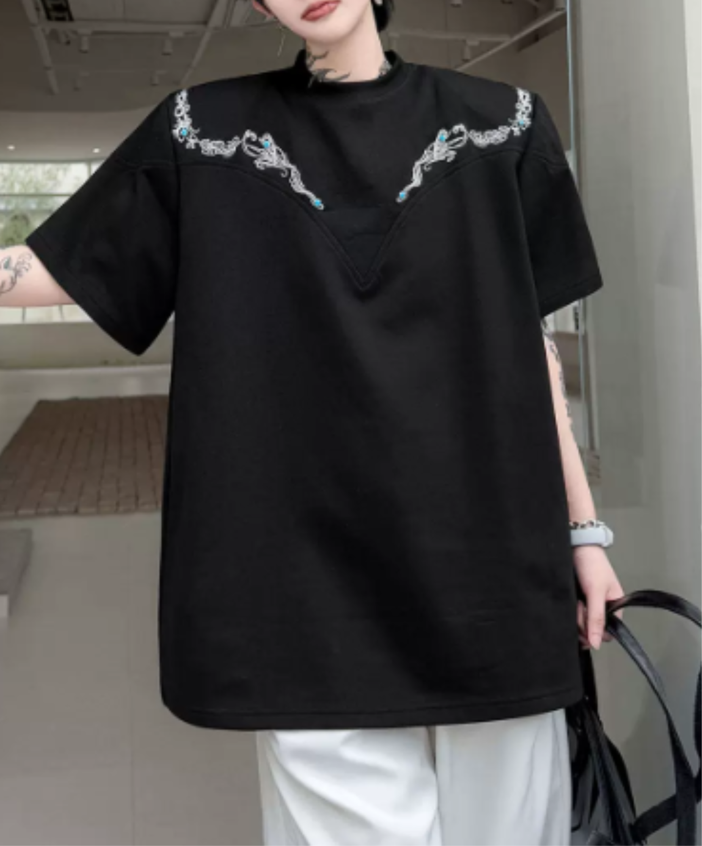 retro embroidery beads t-shirt EN2873