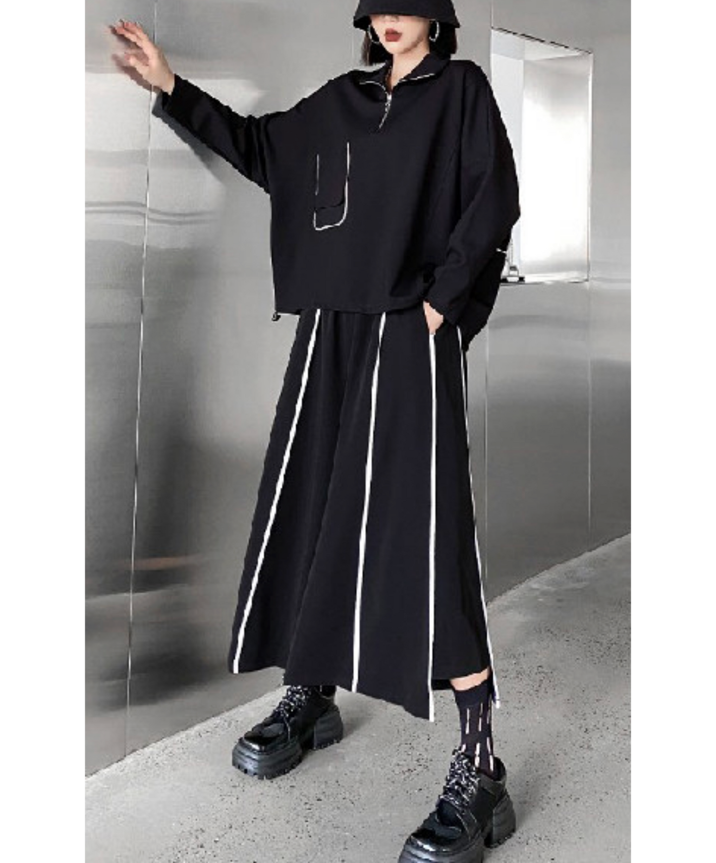 batwing sleeve white line sweatshirts EN2709