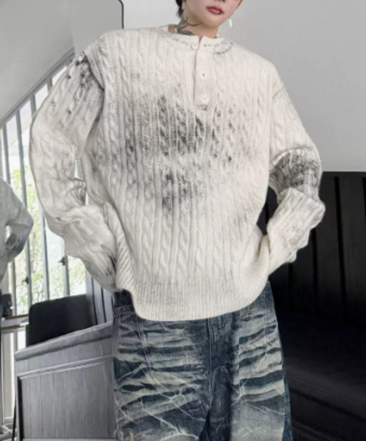 cable-knit with a distressed finish sweater EN3241