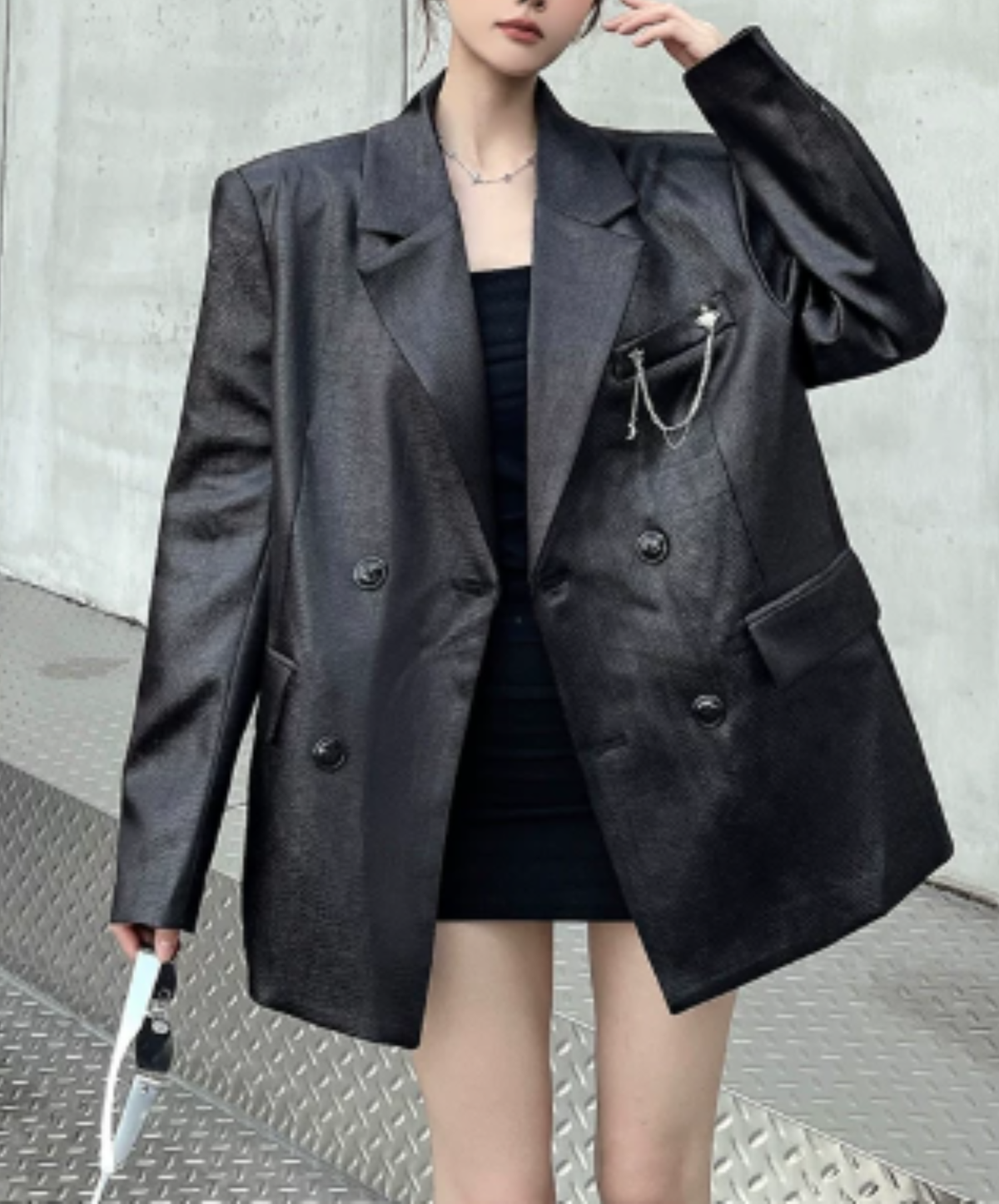 square silhouette chain embellishment jacket EN3199
