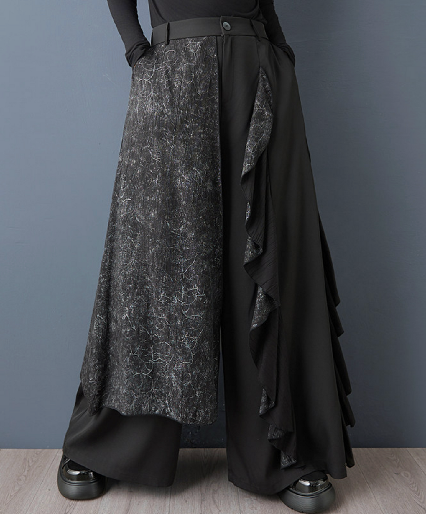 dark printed patchwork Irregular wide pants EN2727