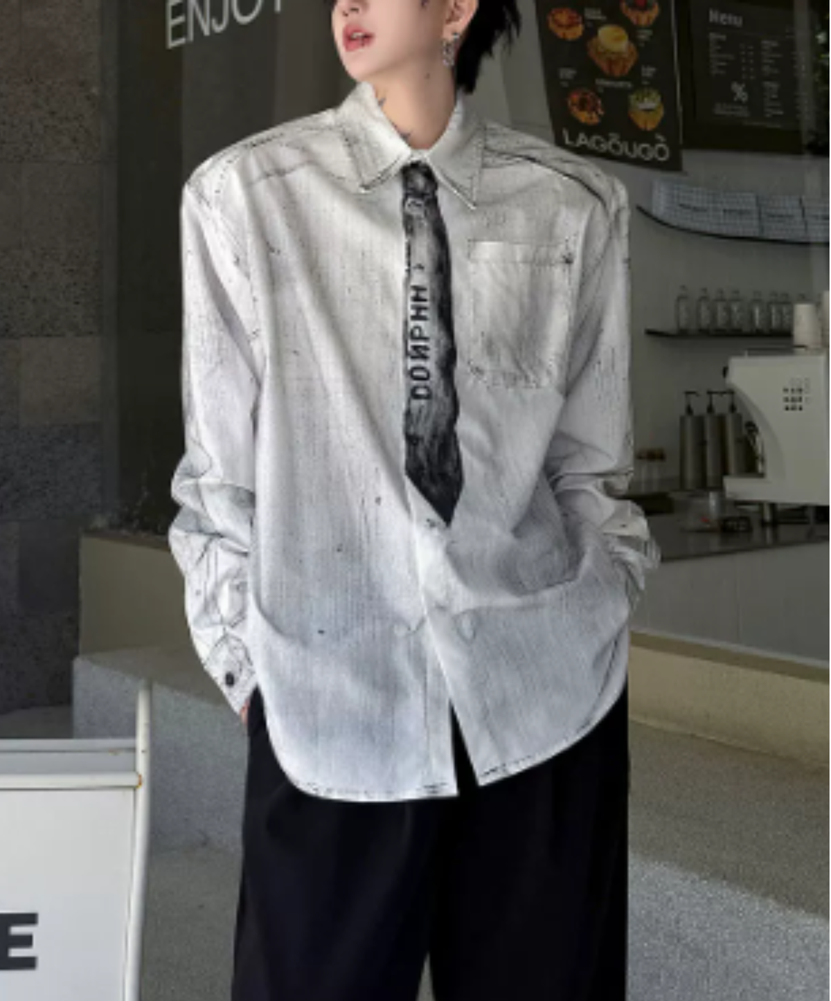 vintage-style tie motif design shirt EN3170