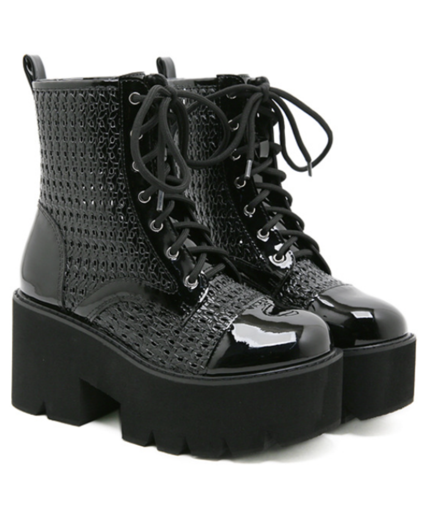 dark patchwork mesh boots EN2805