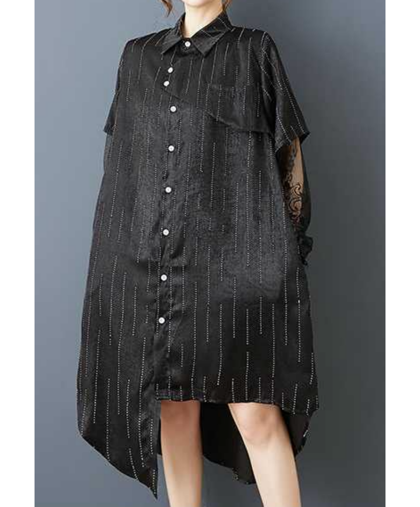 diamond stripe stitch lace long shirt EN2837