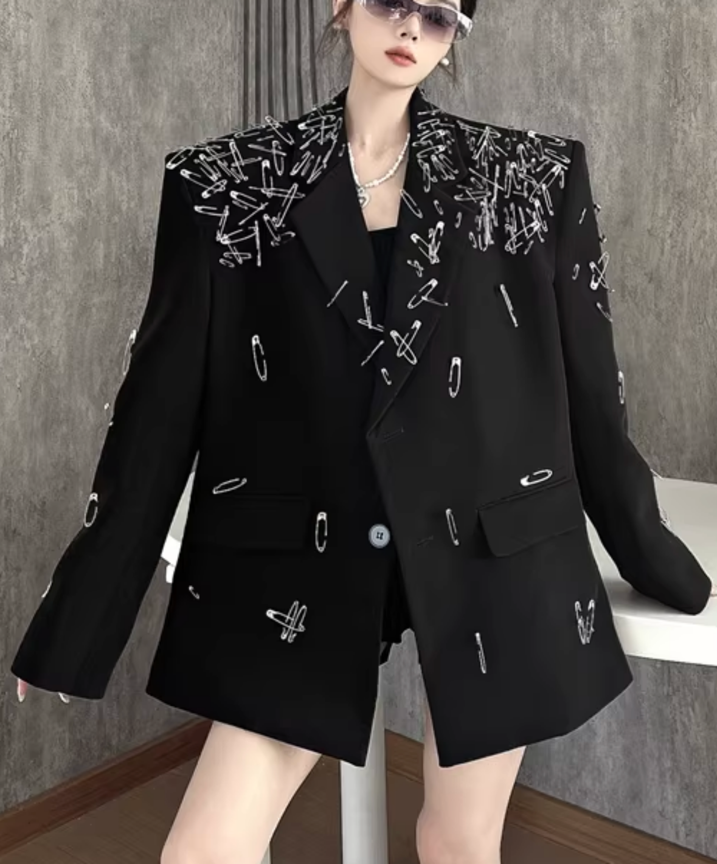 3d safety pin decoration jacket EN2828