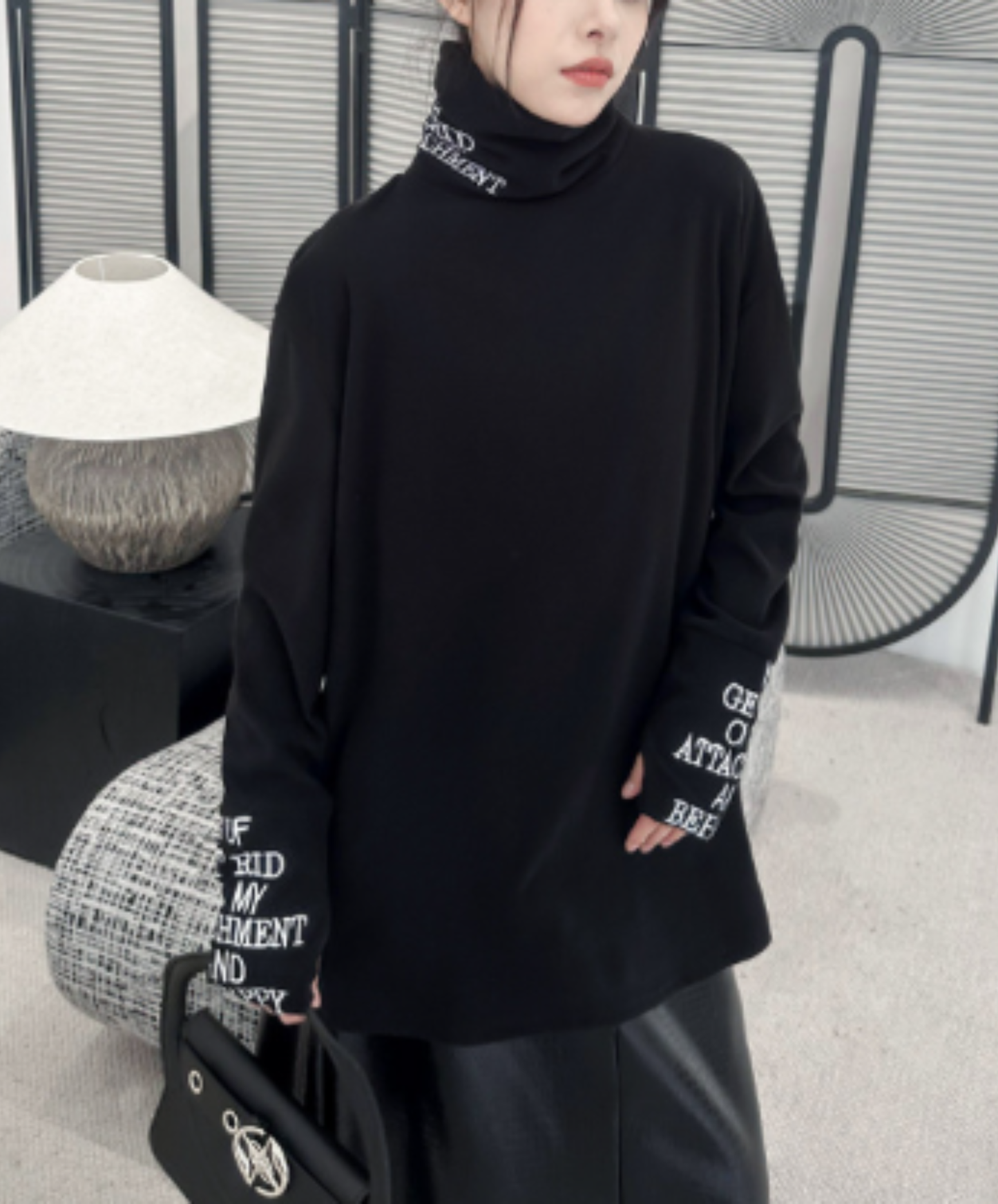 high-neck top english lettering design t-shirt EN3128