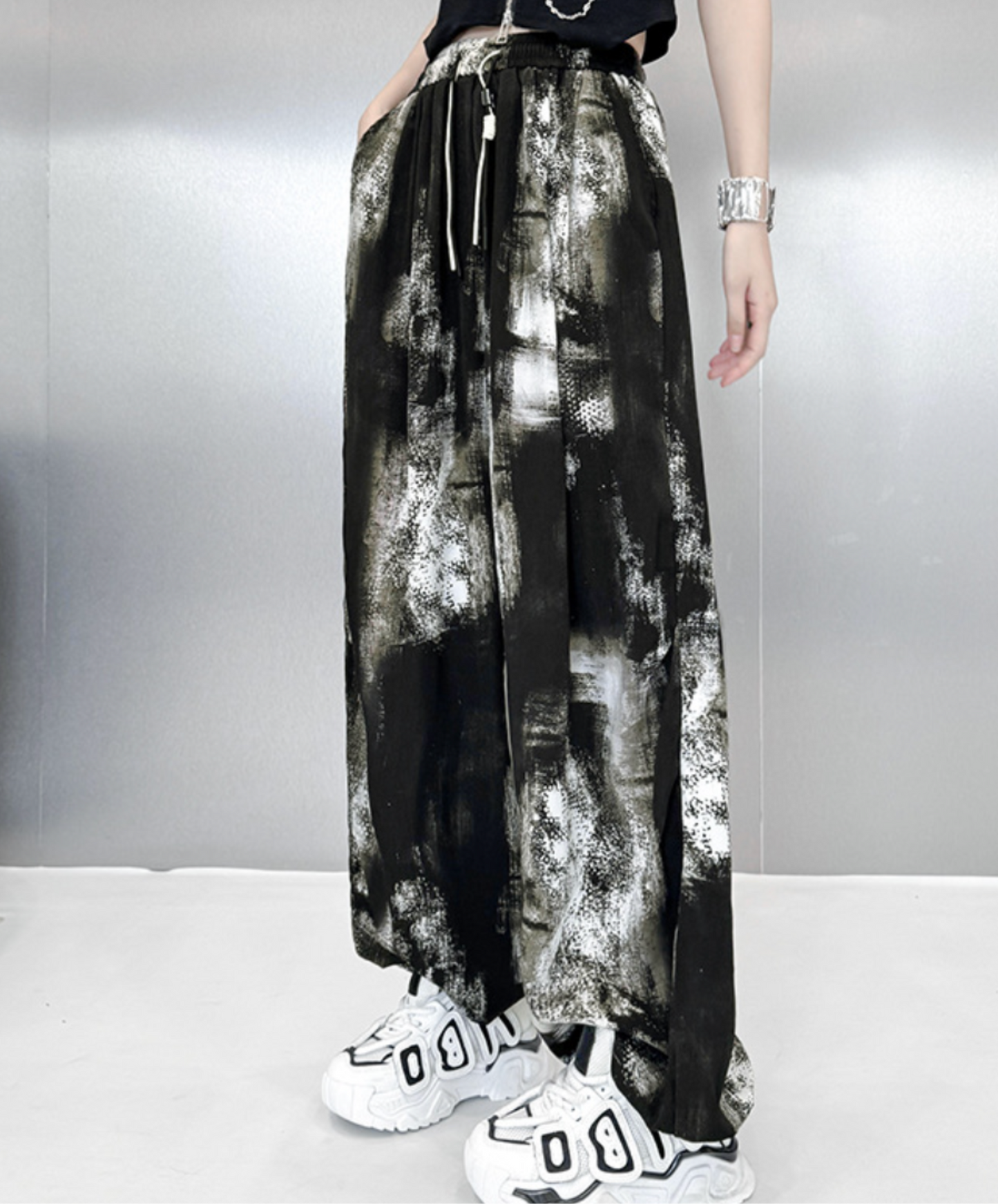 dark splicing drawstring pants EN2337