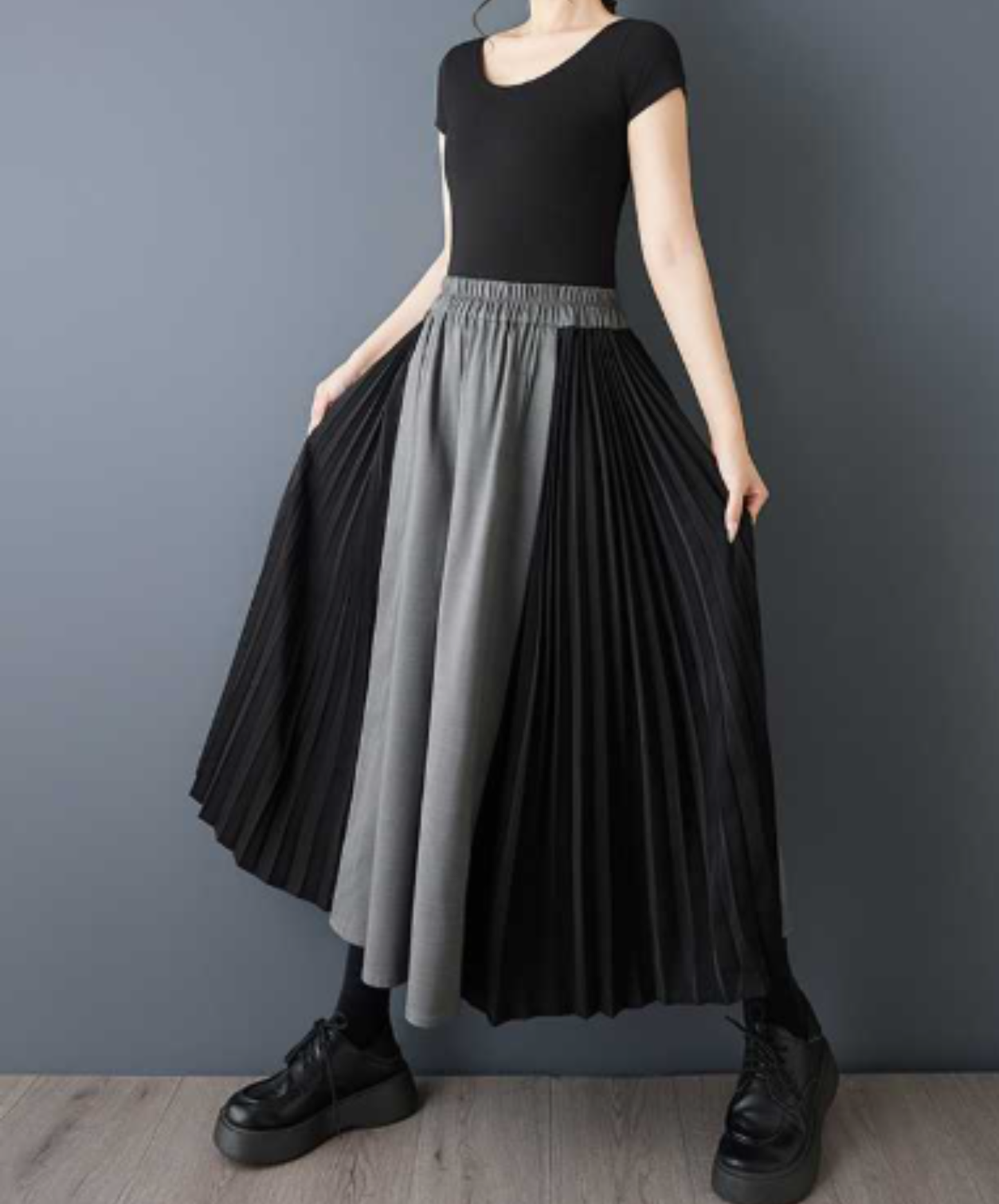 dark-toned pleated cropped trousers wide pants EN3048