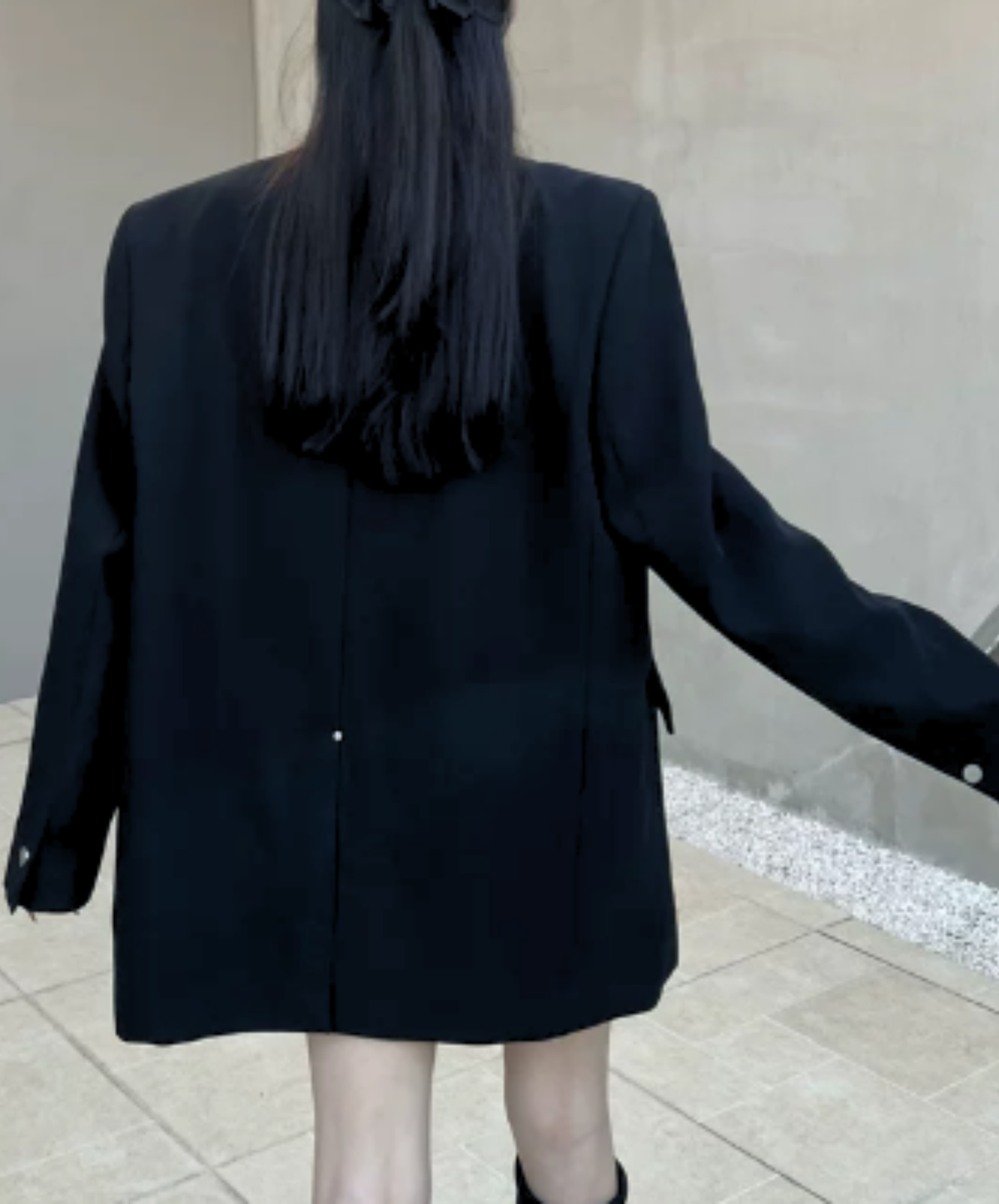 dark shaggy lapel mixed-material paneling jacket EN3190