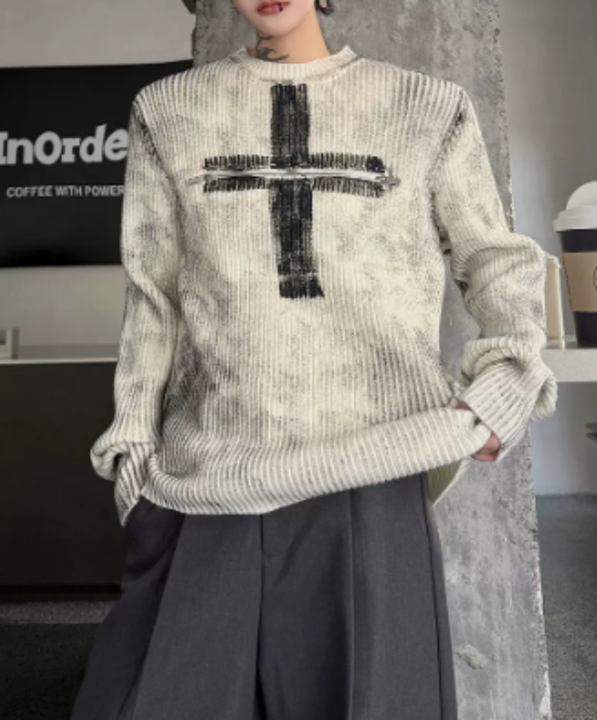 front-motif zip design sweater EN3242