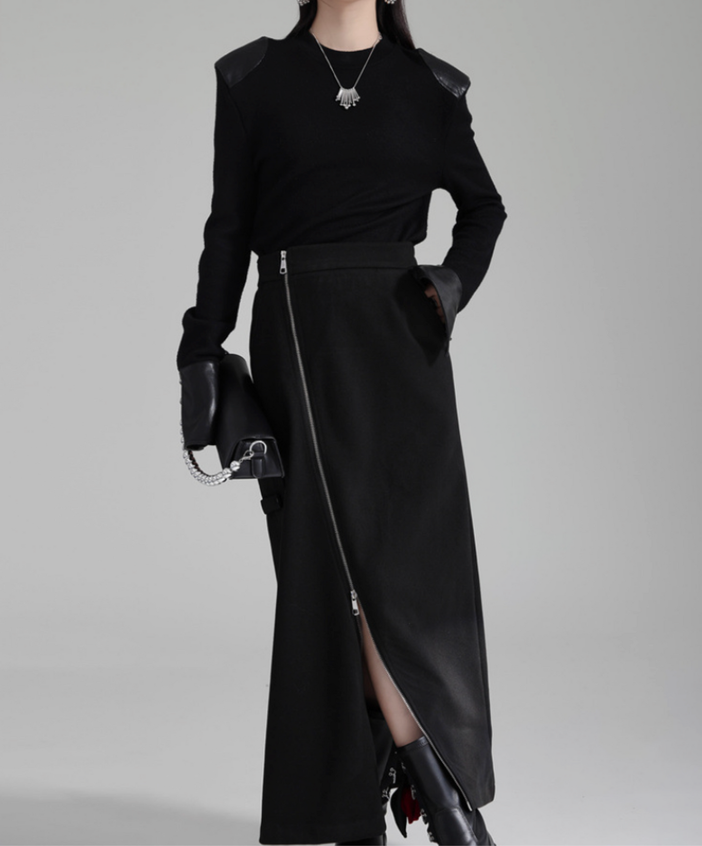 irregular zipper velvet skirt EN2732