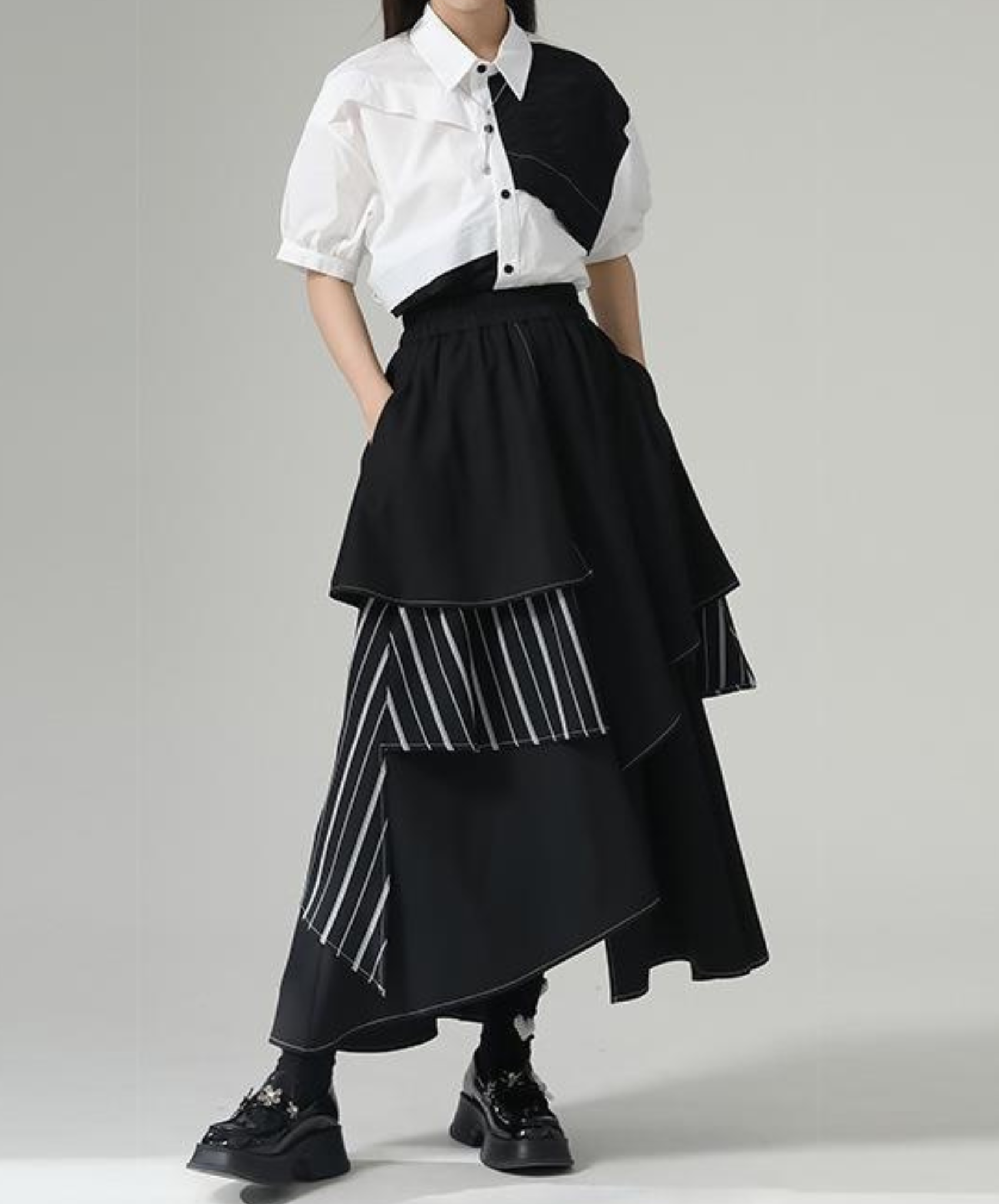 dark stripe irregular layered skirt EN961 – ELNERO