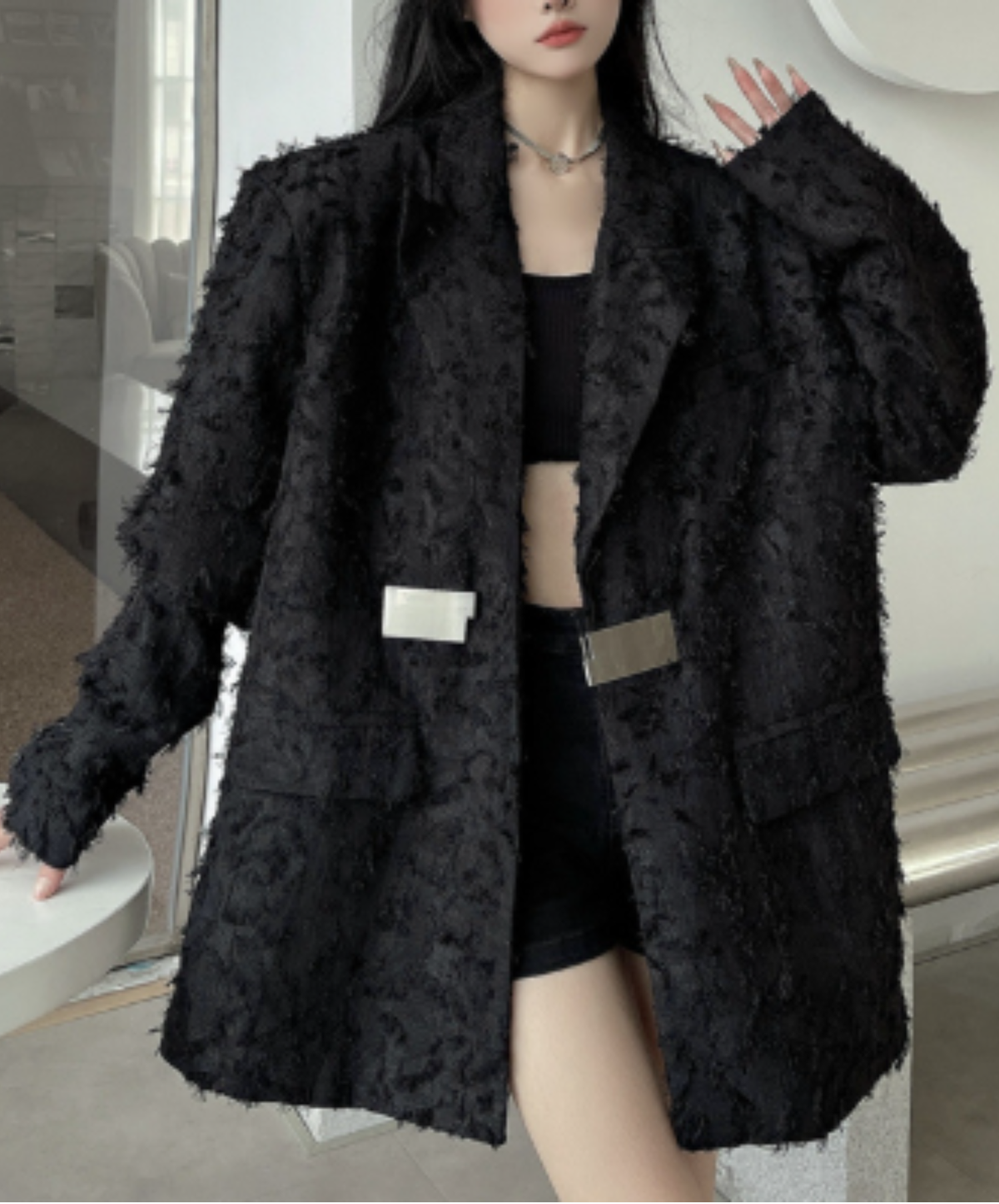 3d fringe metal buckle jacket EN3168