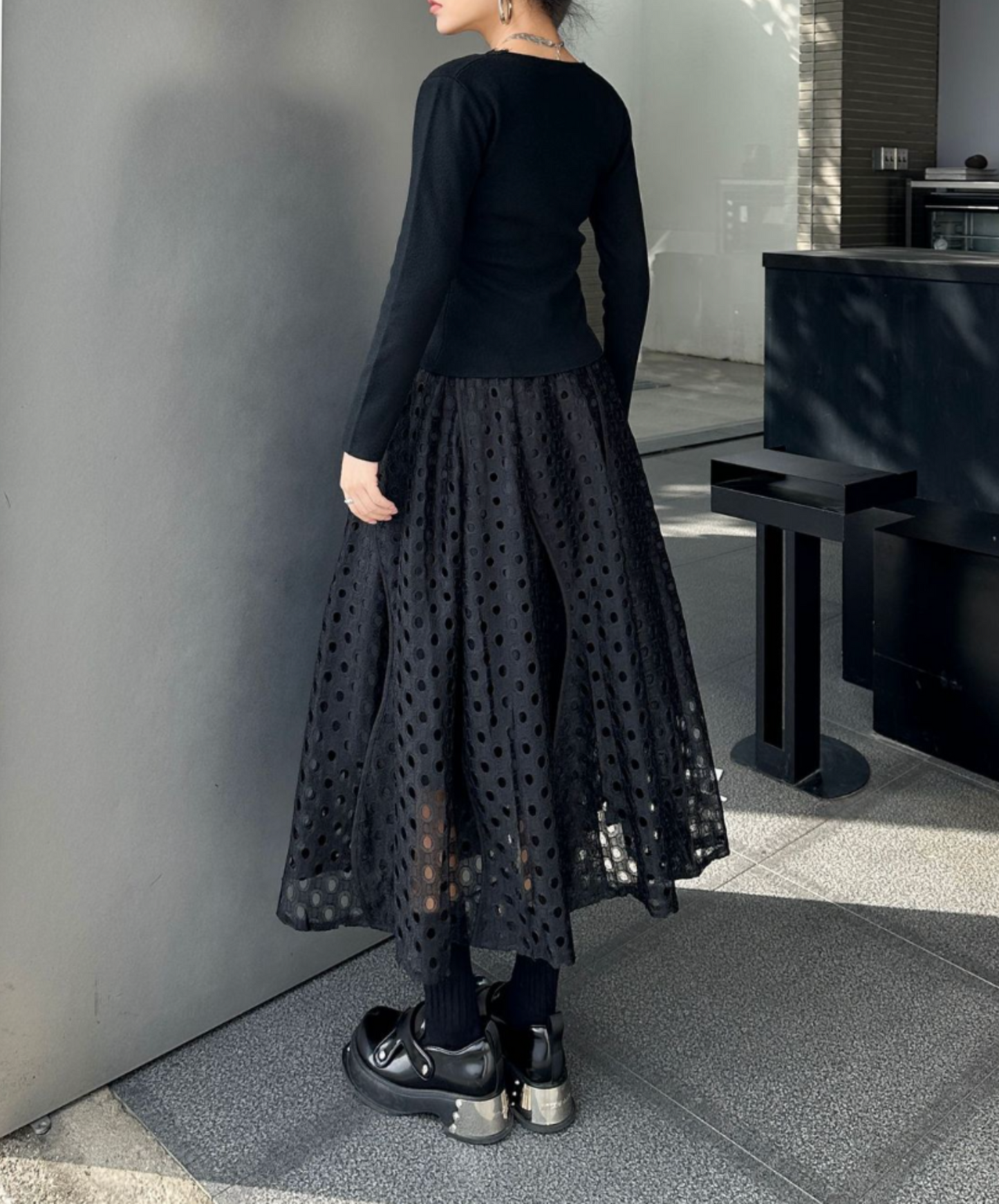 dark eyelet lace a-line skirt EN2335