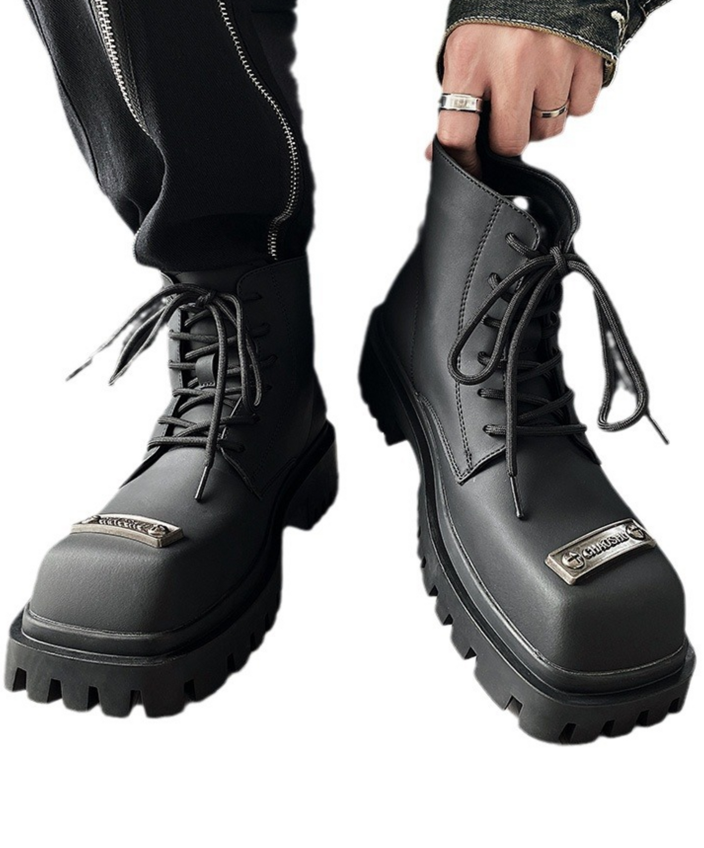 metal embellished english lace-up boots EN1331