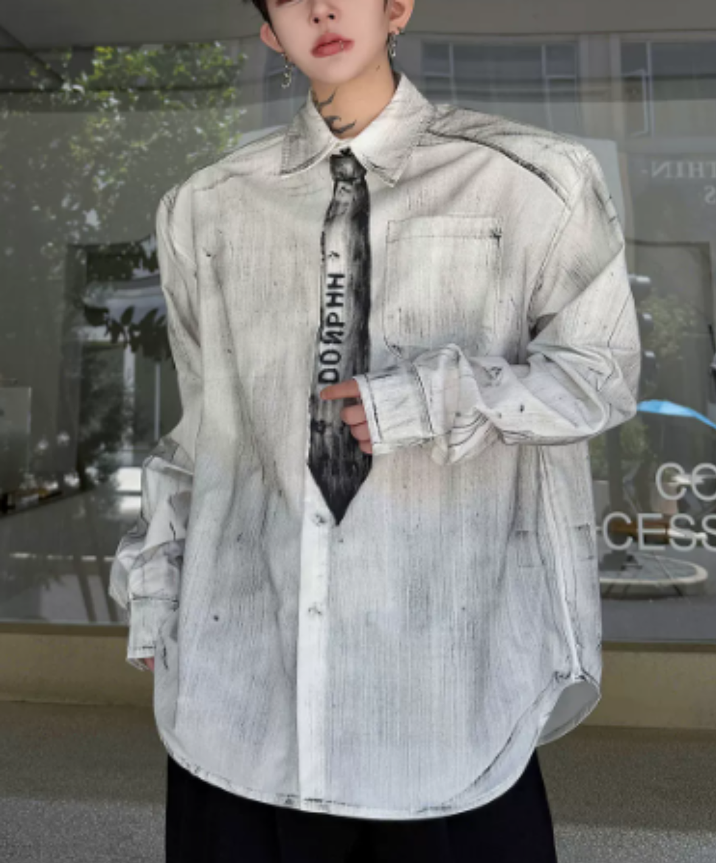 vintage-style tie motif design shirt EN3170