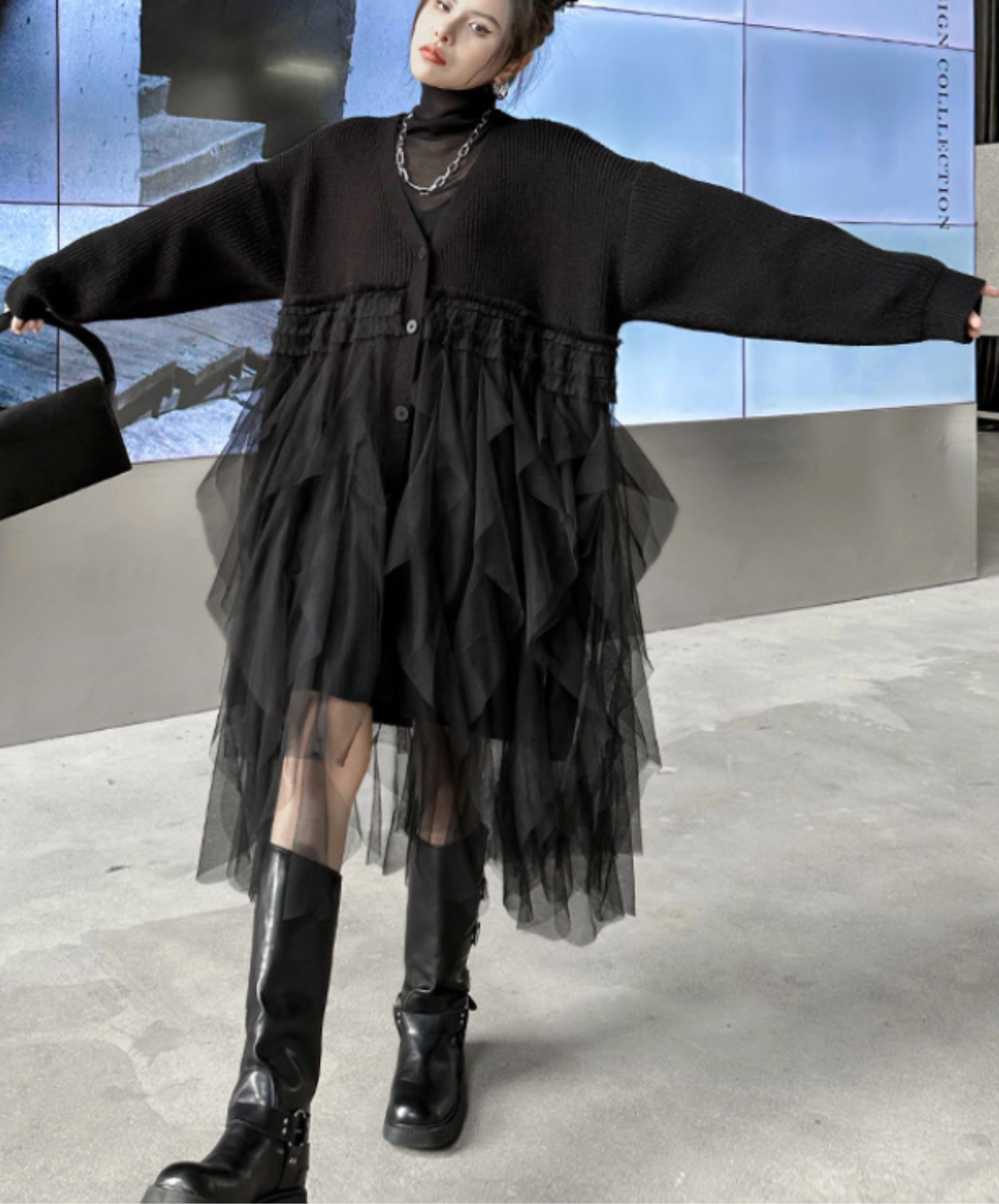layered ruffle tulle cardigan EN2448