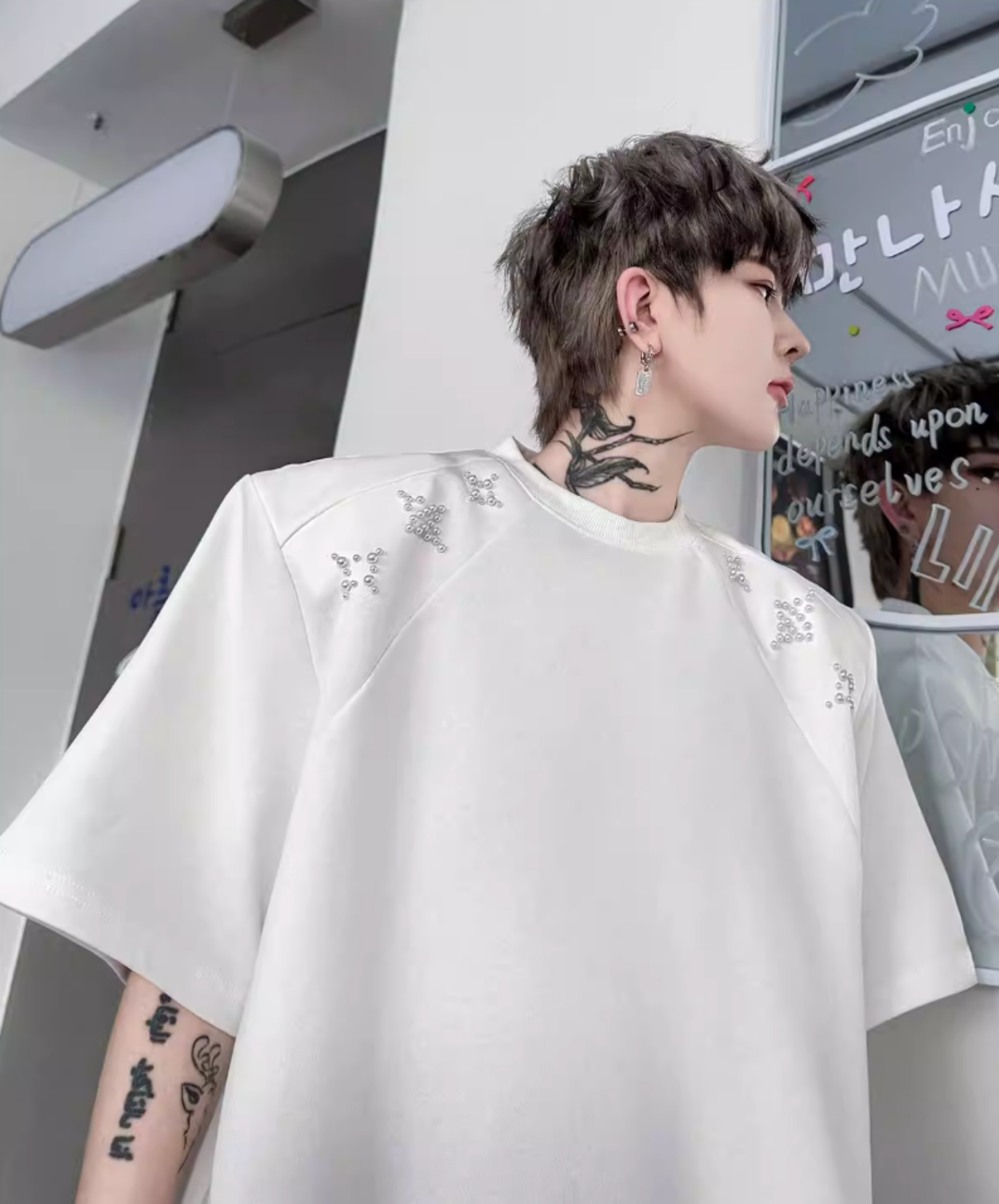 sparkling star motif bead decoration t-shirt EN2827