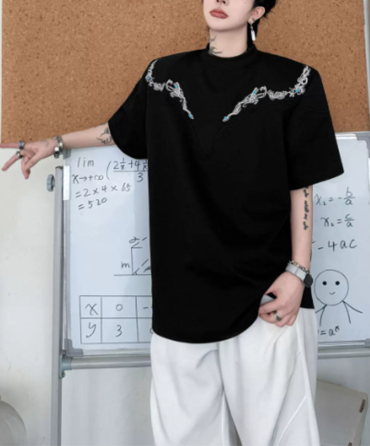 retro embroidery beads t-shirt EN2873