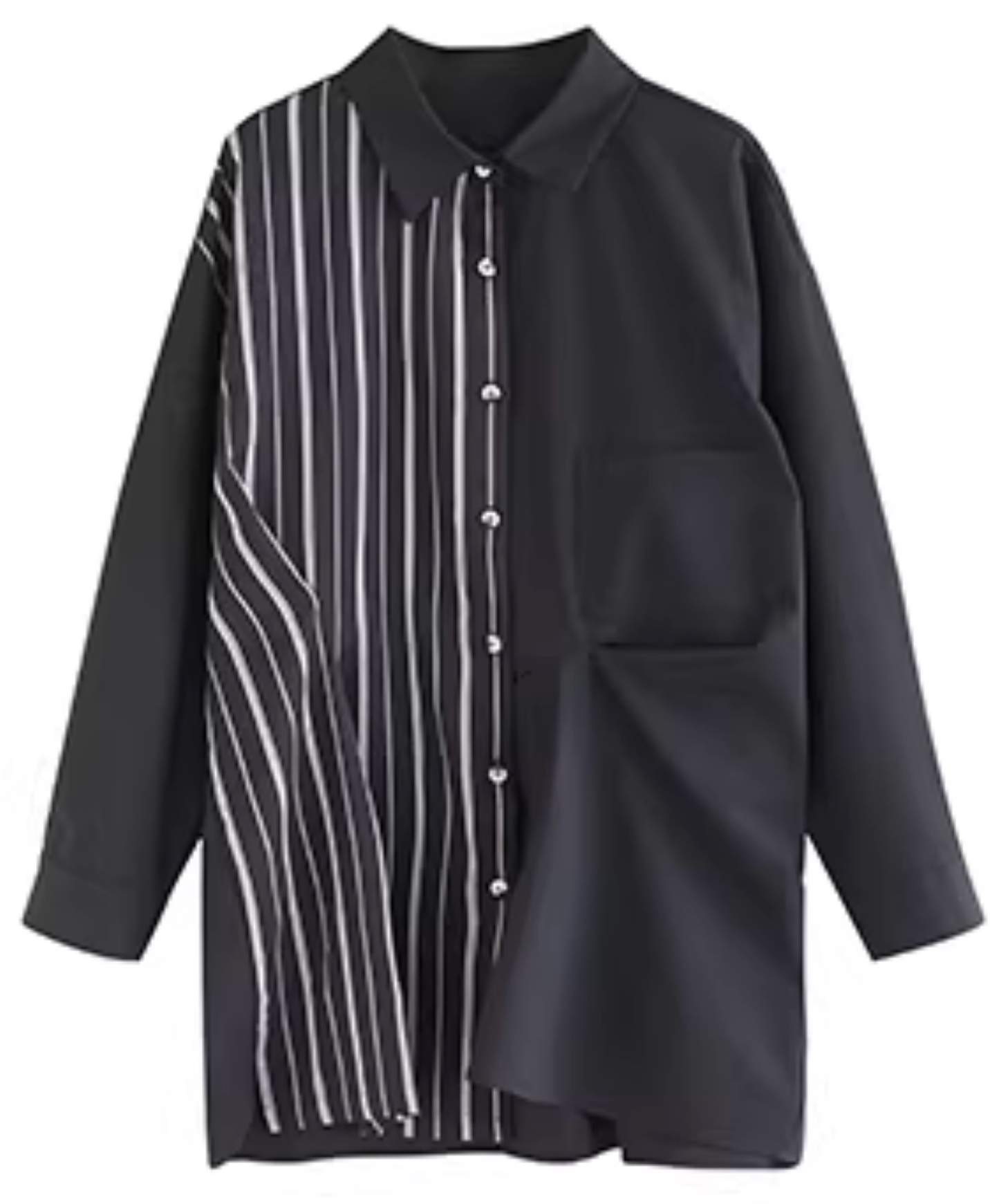 dark striped patchwork mid-length shirt EN2797