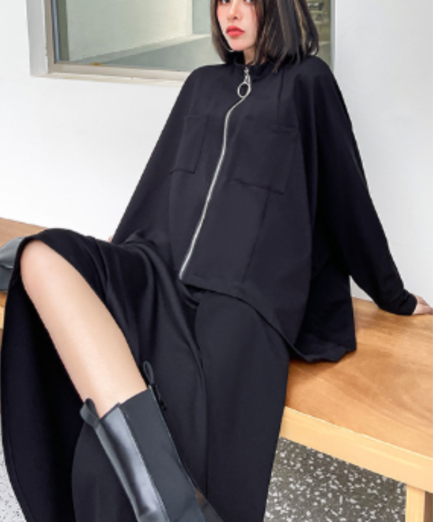 ring-zipper poncho style sweatshirt EN3117