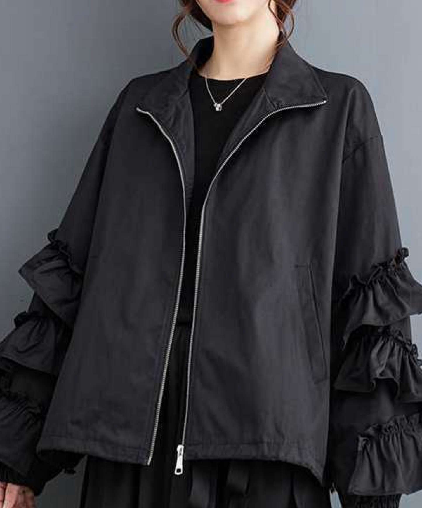 dark layered frill high neck jacket EN2353