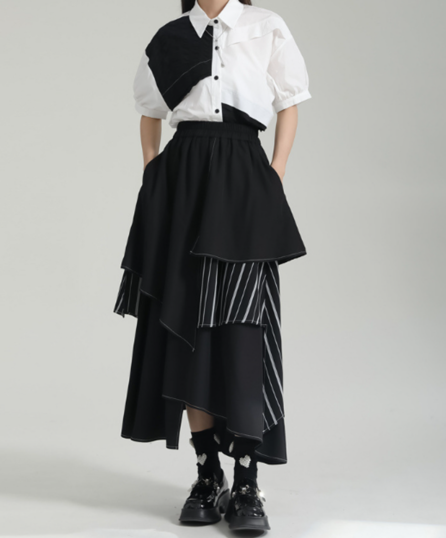 dark stripe irregular layered skirt EN961