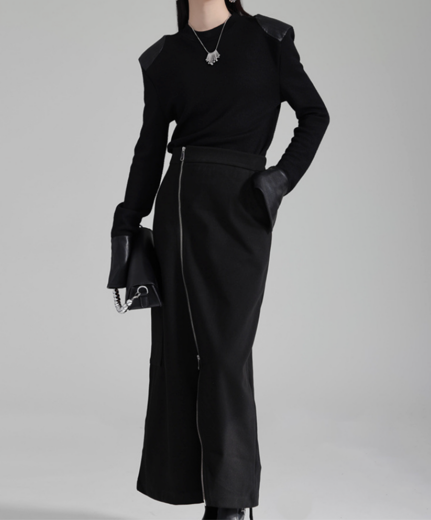 irregular zipper velvet skirt EN2732