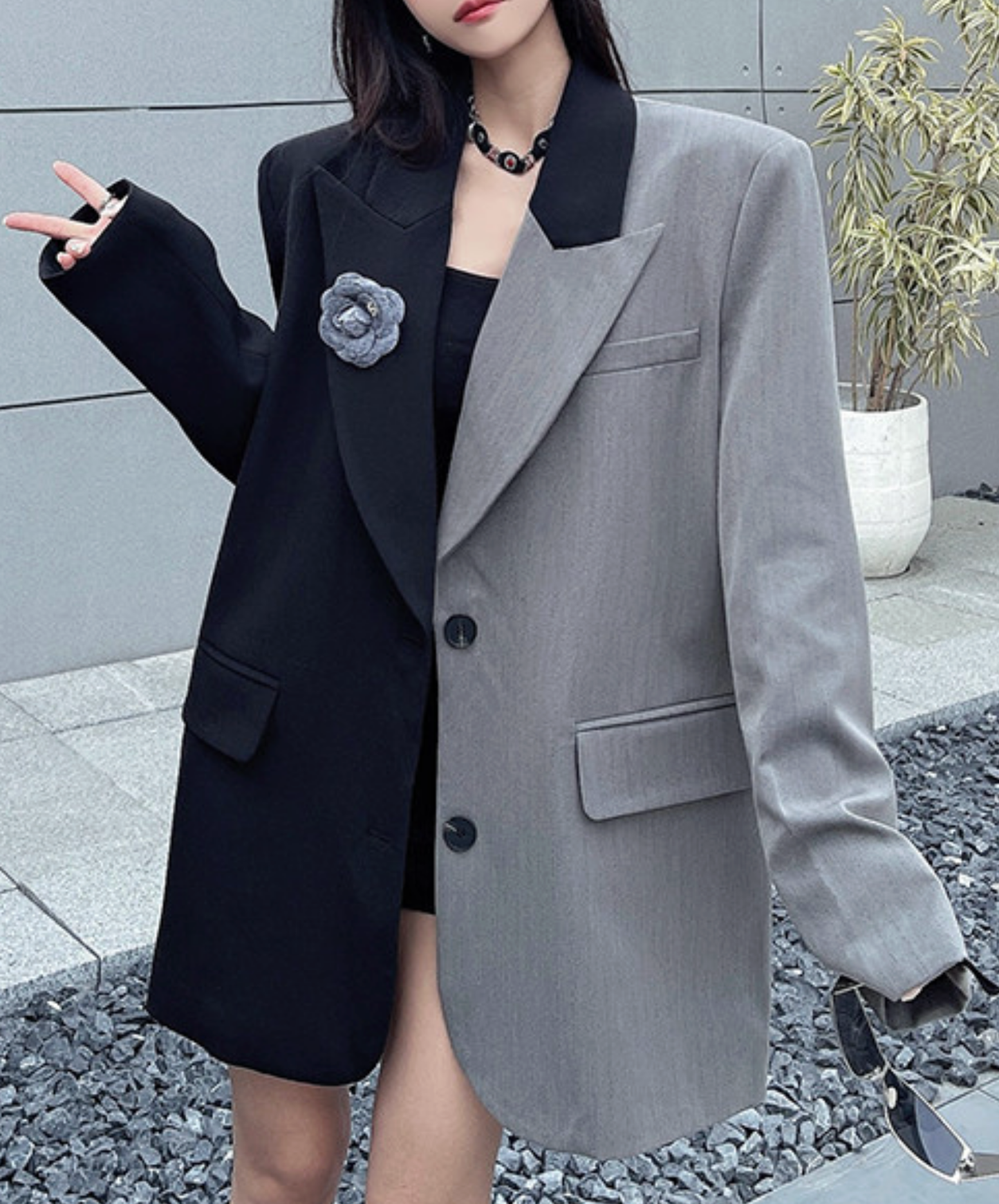 black & gray colorblock jacket EN2766