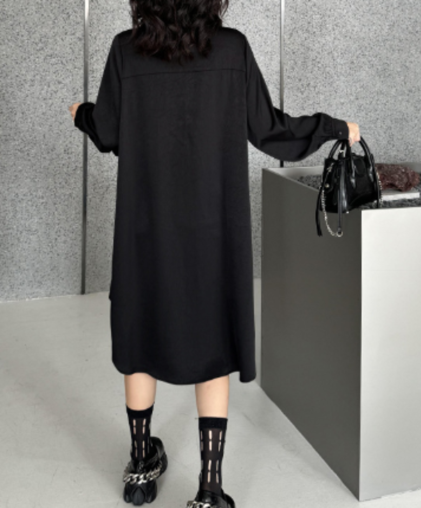 dark chinese-style irregular-cut button long shirt EN3109