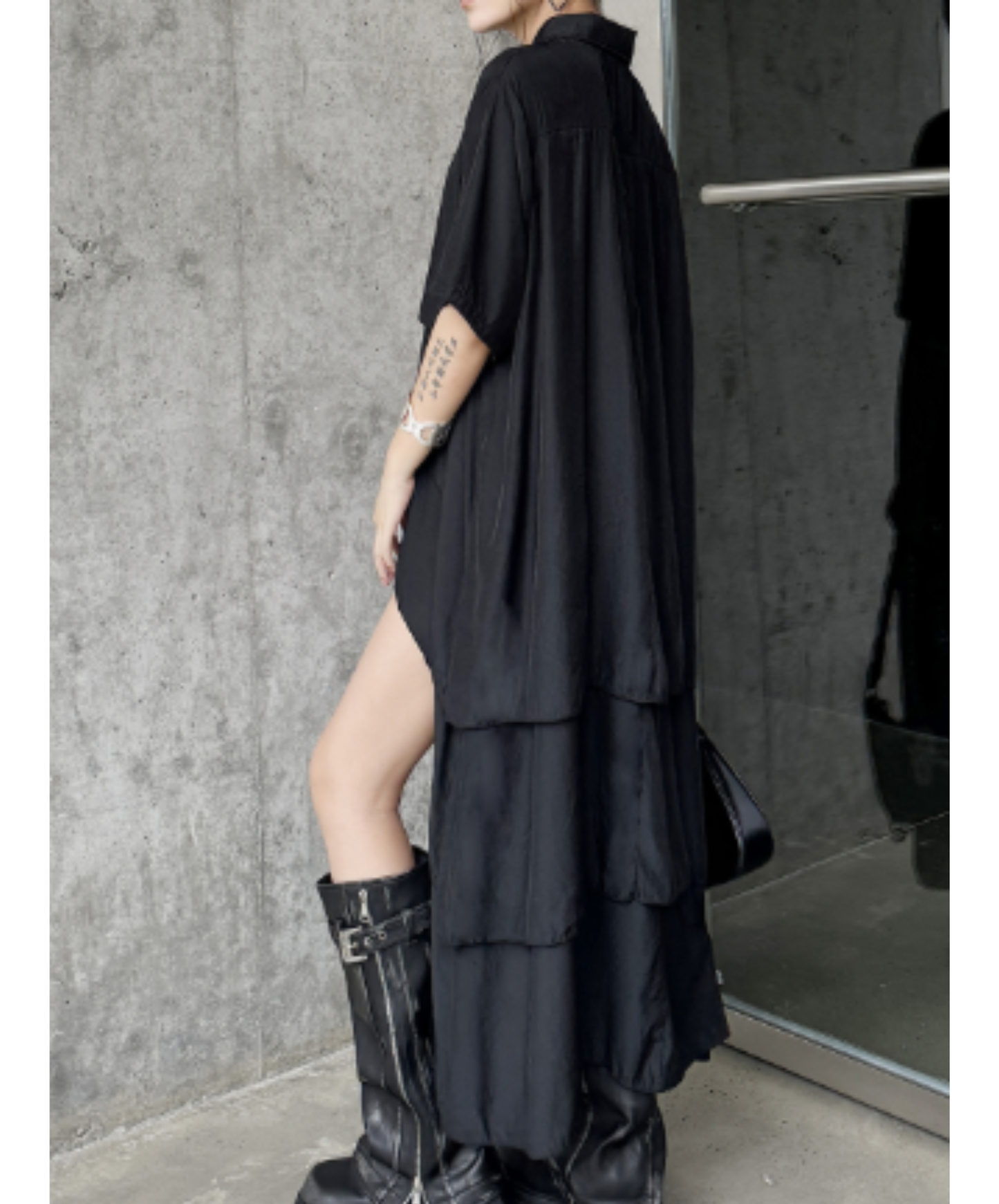 Irregular design short-sleeved long shirt EN2955