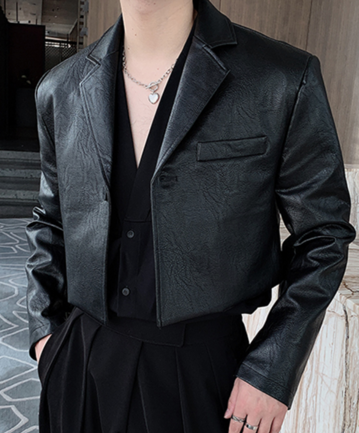 one-button leather shorts jacket EN2047