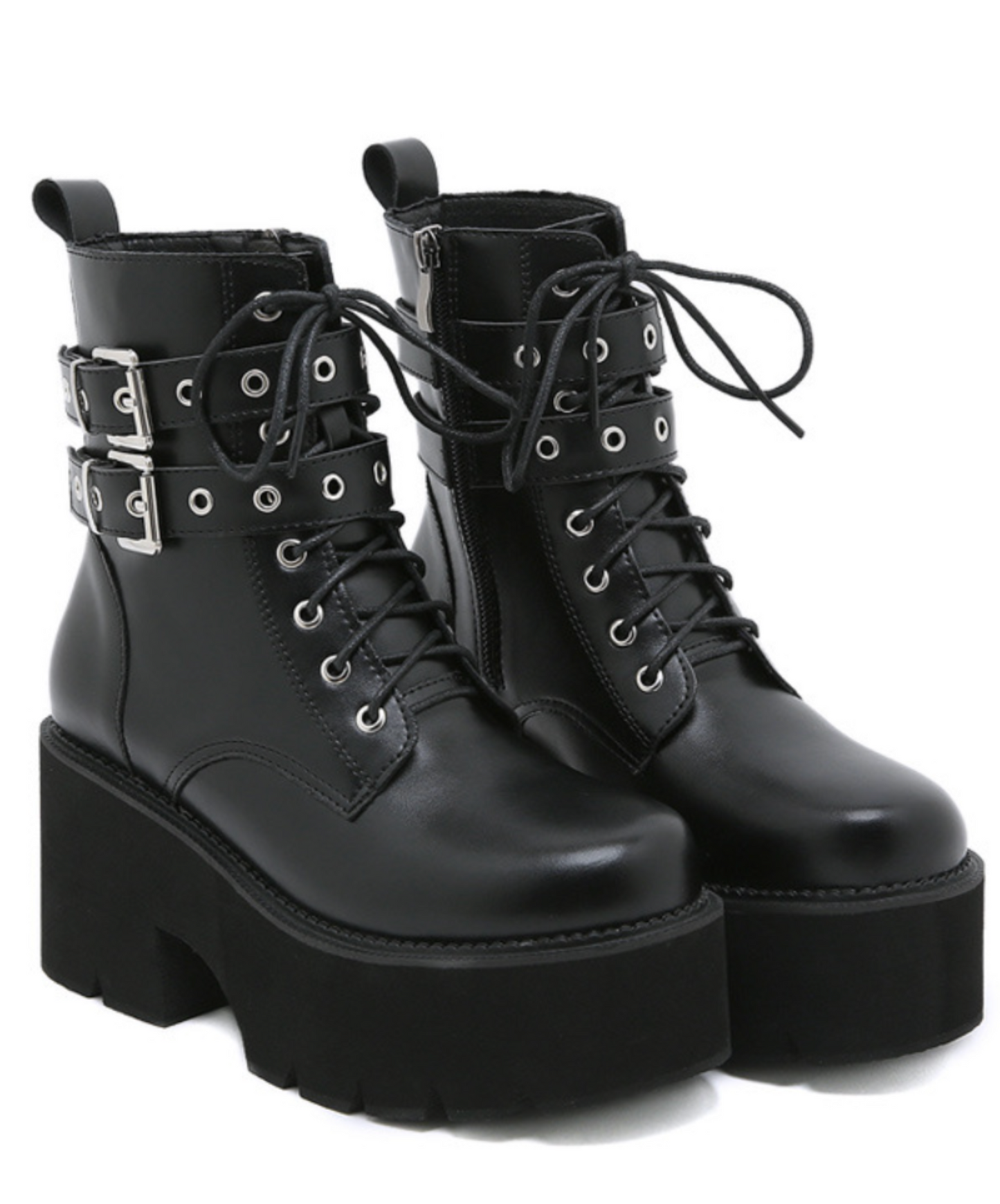 simple double belt design zip up boots EN2315