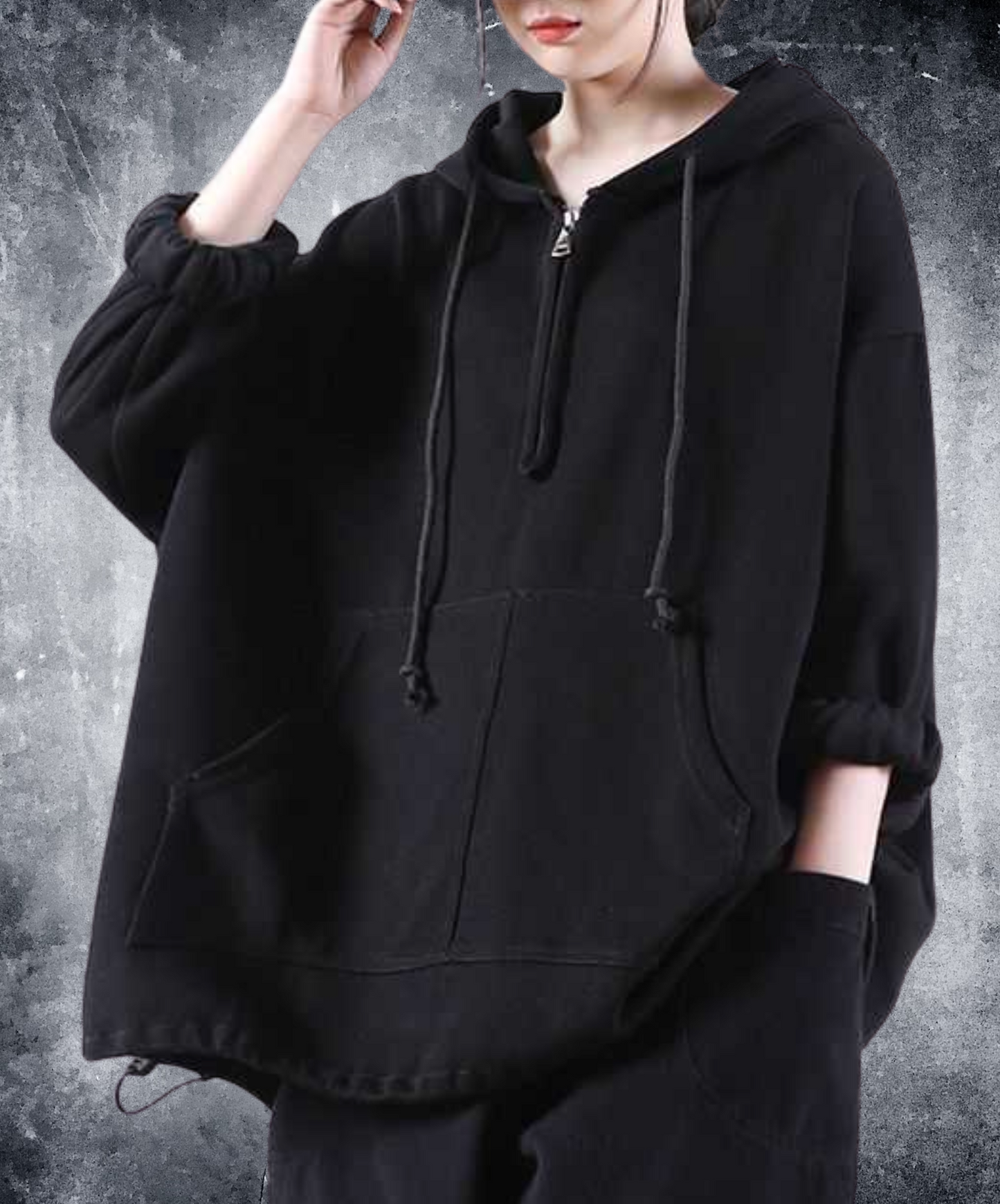 drawstring half zipper hoodie EN2485