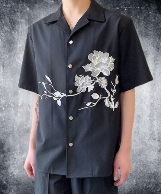 dark retro flower embroidery shirt EN2904