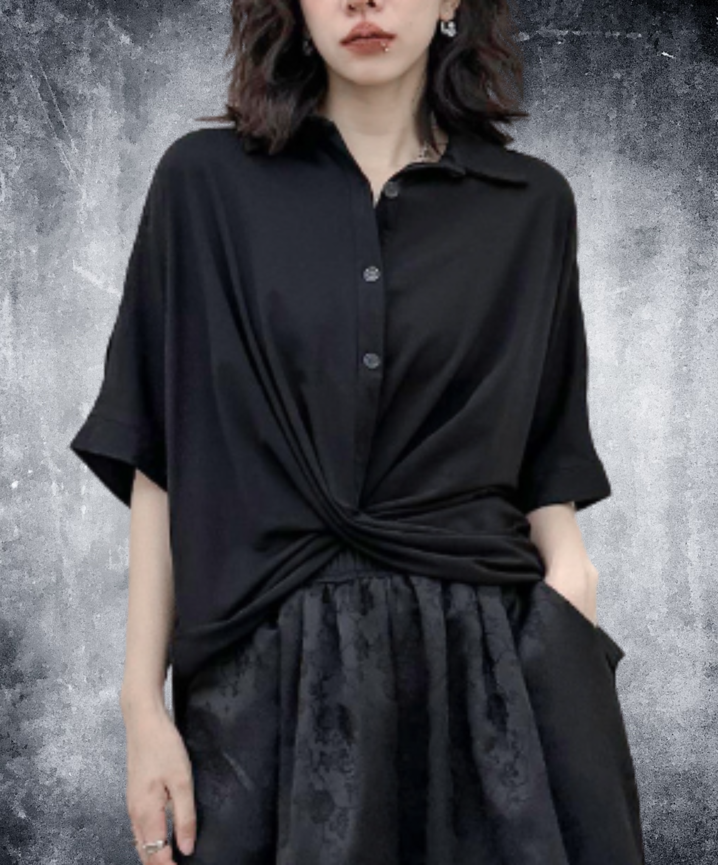 dark asymmetrical cross design shirt EN3001