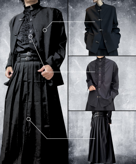 【style52】dark mode outfit set EN1849（jacket + shirt + skirt set）