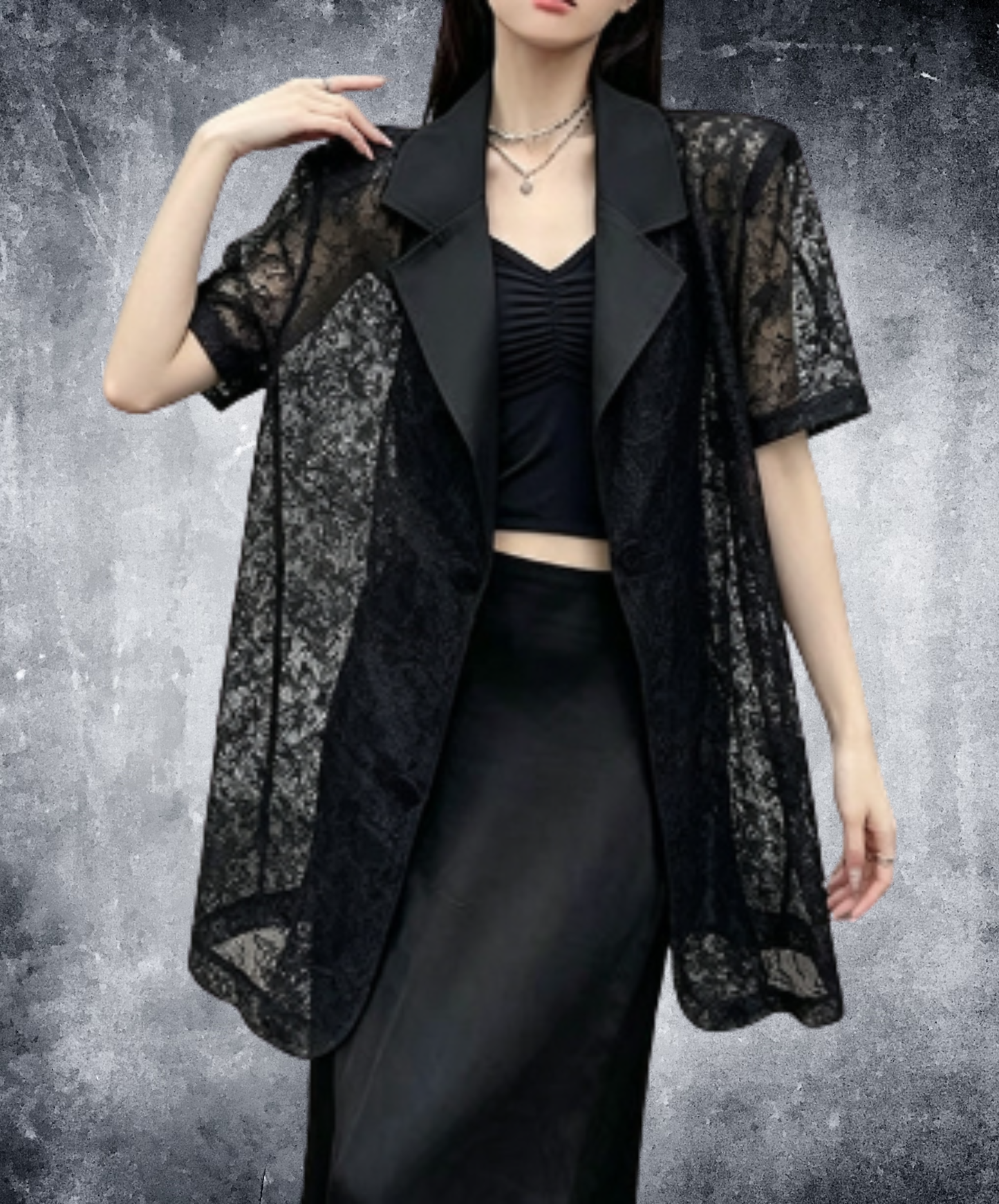 lace jacquard openwork patchwork jacket EN2934