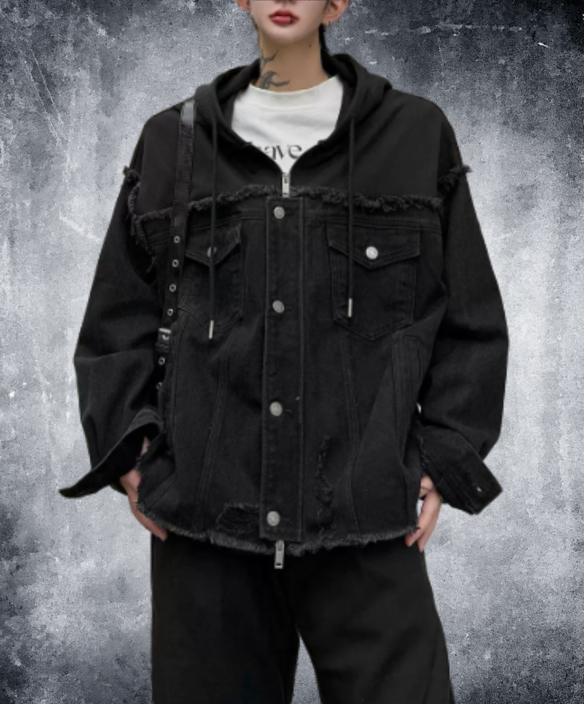 paneled fringed, and distressed jacket EN3239