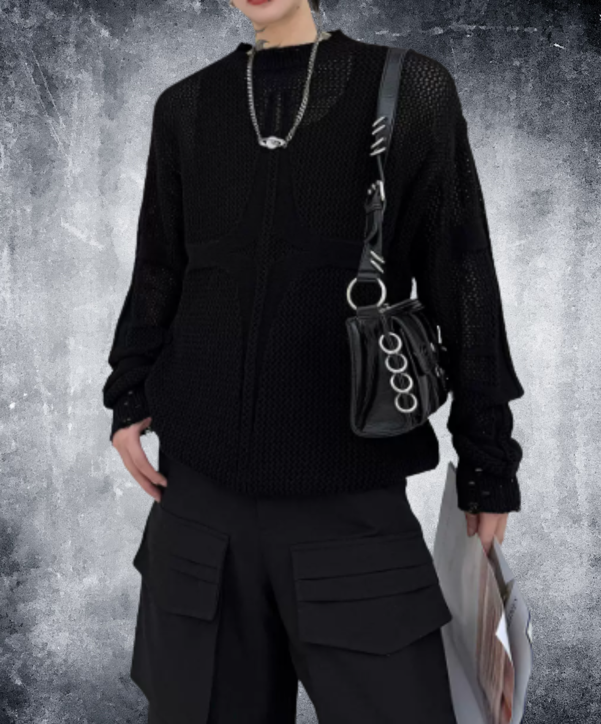 open-knit pattern with distressed finish sweater EN3206
