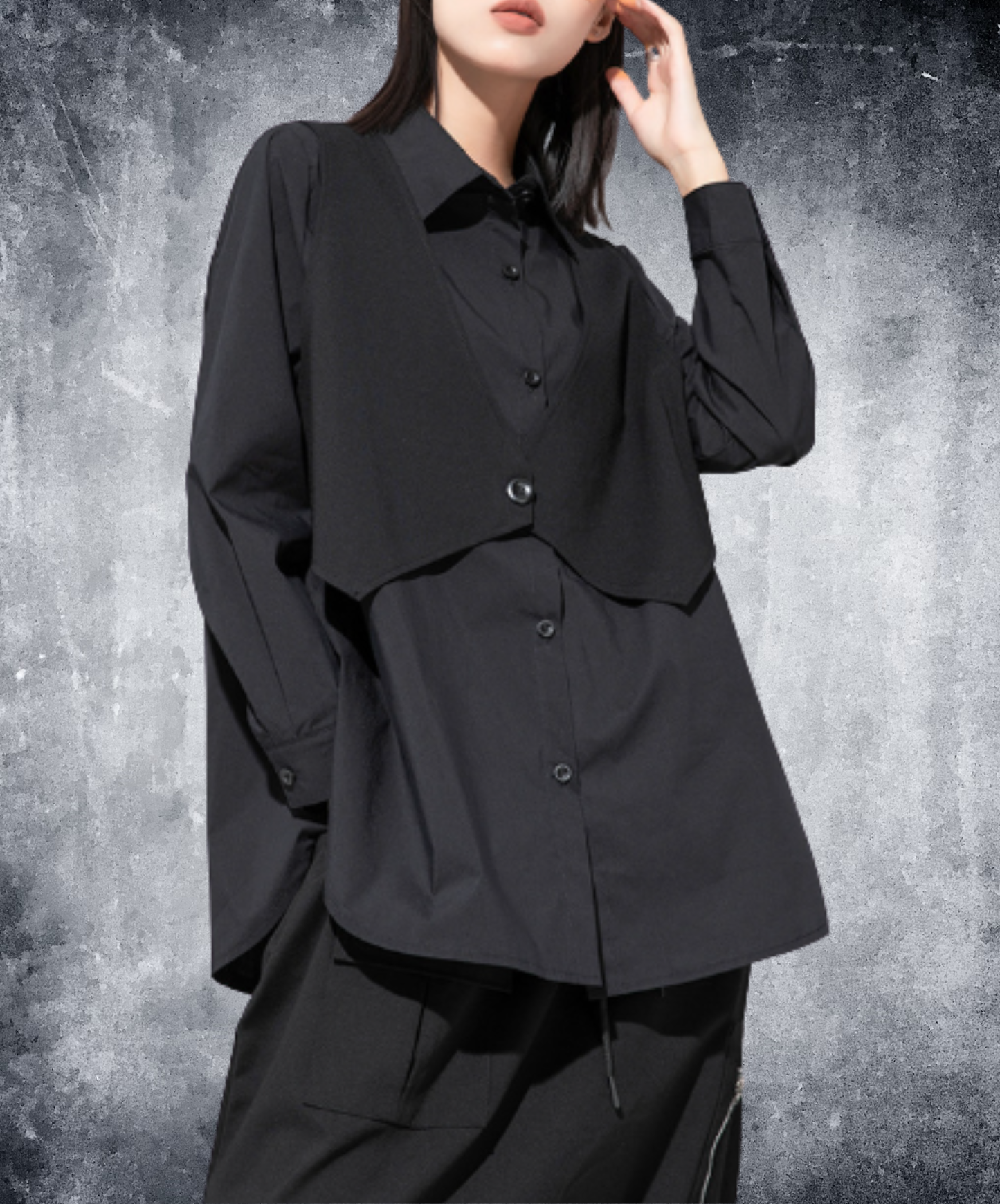 Includes a faux-layered vest shirt EN3118