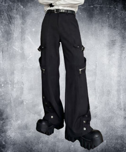 zip-detailed flared silhouette pants EN3143