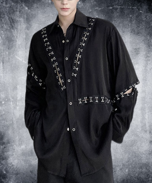 dark metal parts patchwork design shirt EN2782