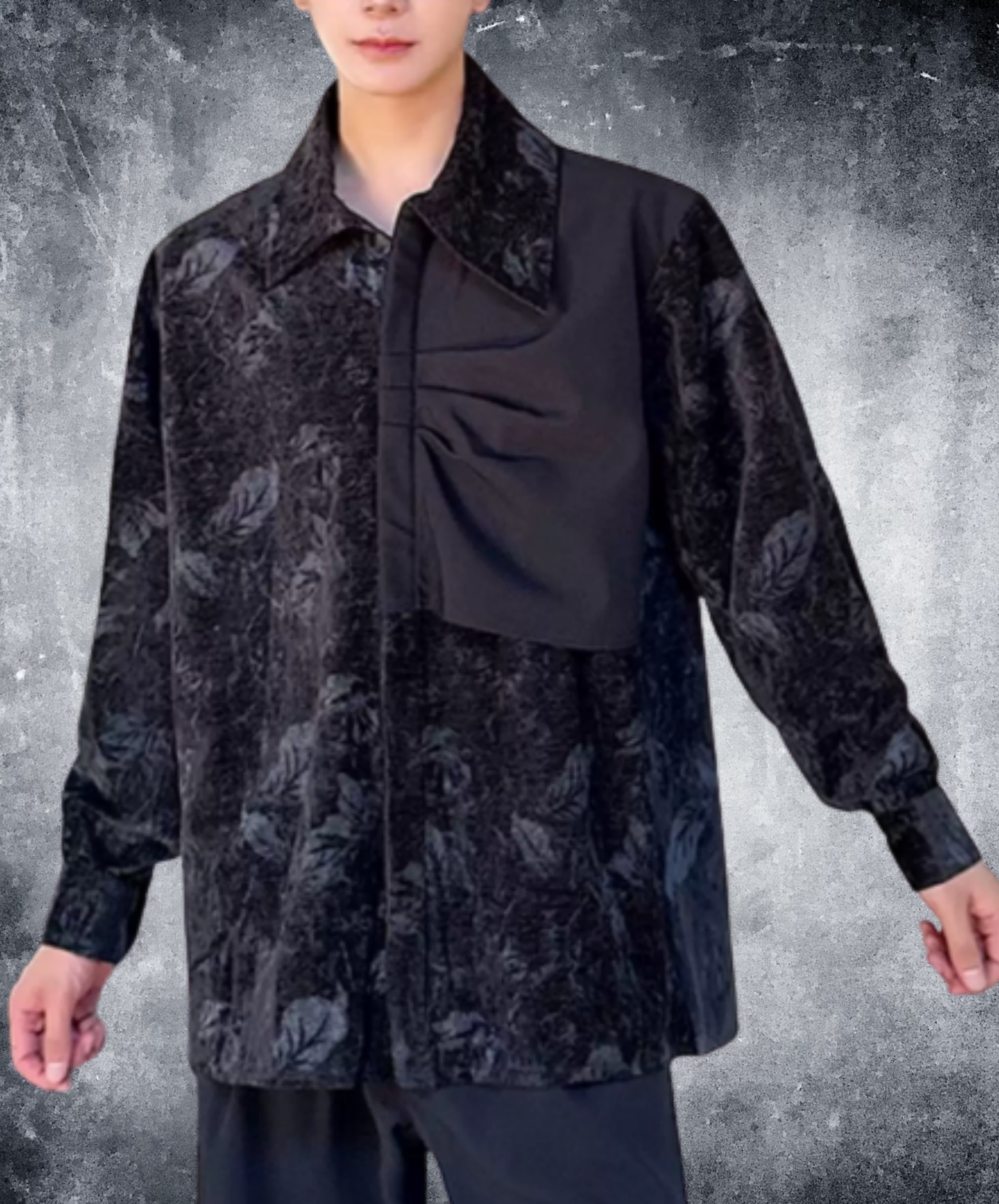 dark asymmetrical tie-dye velvet shirt EN2848